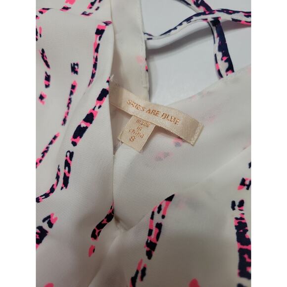 Skies Are Blue Womens Small Dress Blue Pink Criss Cross Back V Neck Lined Mini - Picture 8 of 12